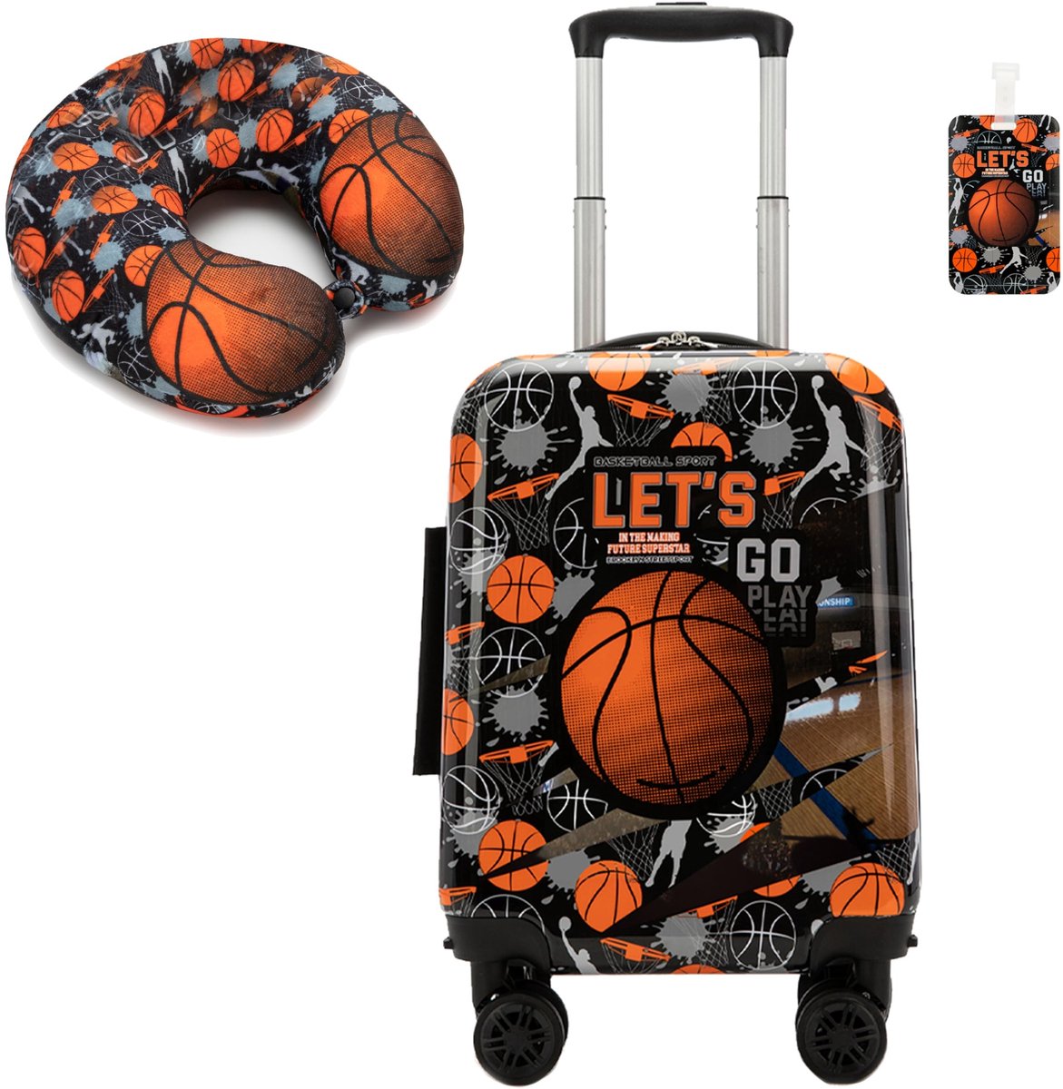Kinderkoffer set 16 inch met reiskussens - B-Basketball