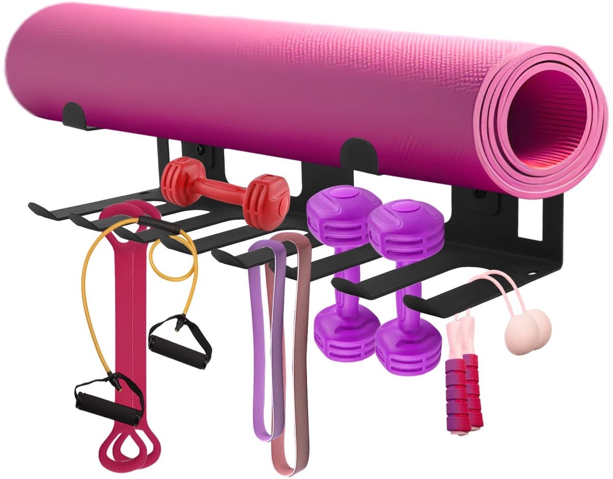 Multifunctionele Fitness Equipment Opslagrek - Wandmontage - Zwart