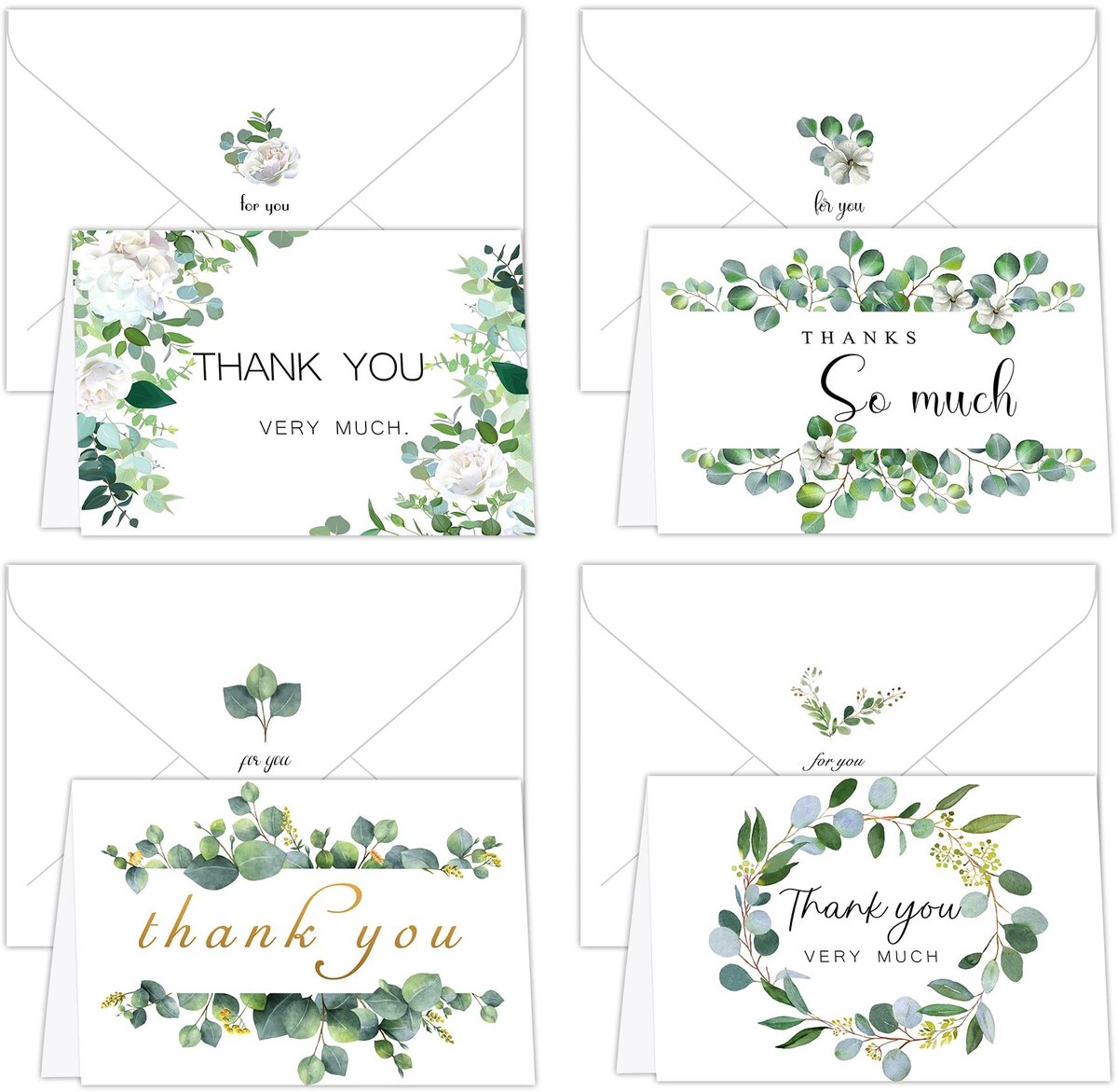 Thank You Kaarten Set - 48 Stuks met Enveloppen - Groene Ontwerp