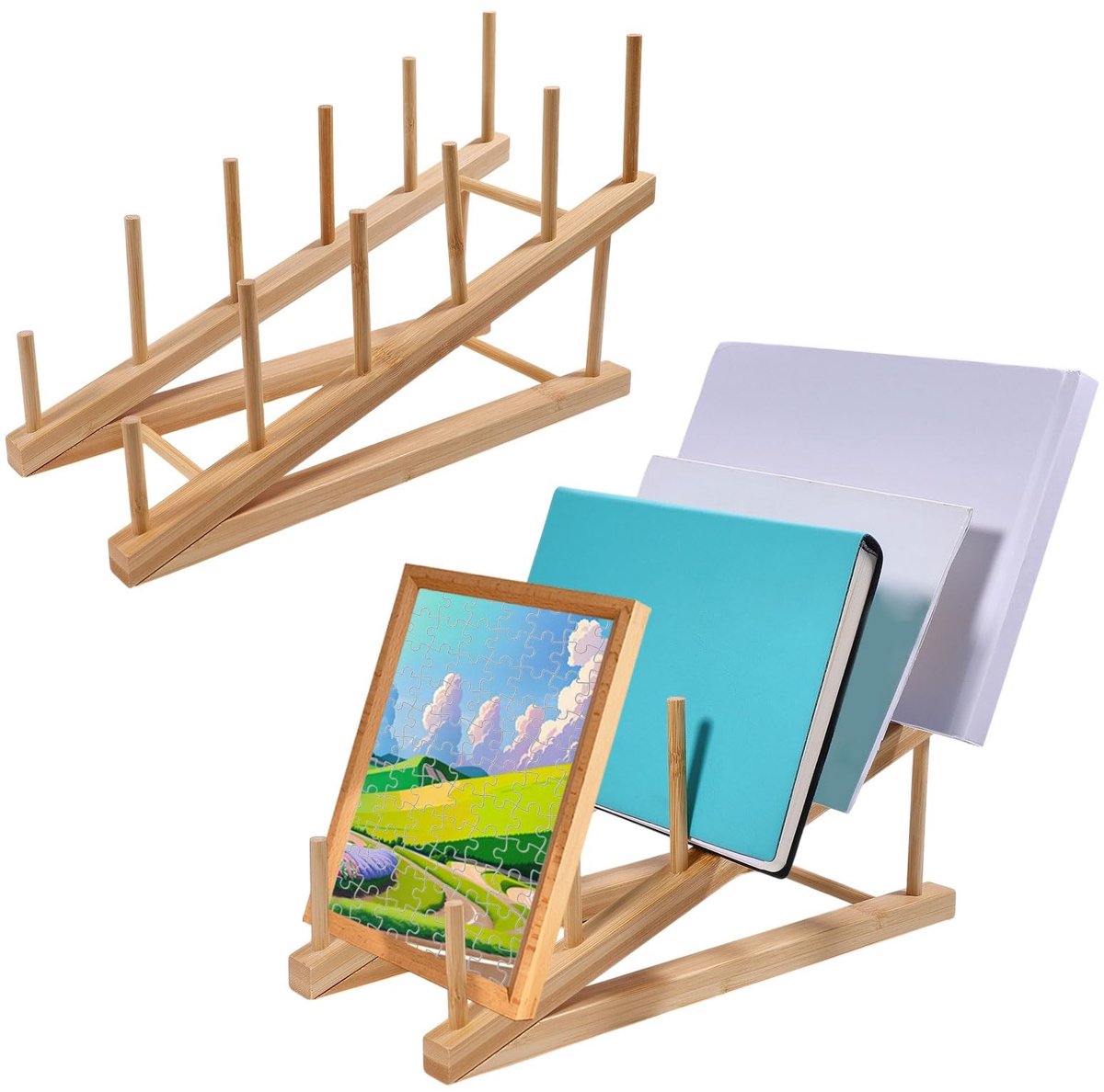 Set van 2 houten bordenhouders voor puzzels en boeken