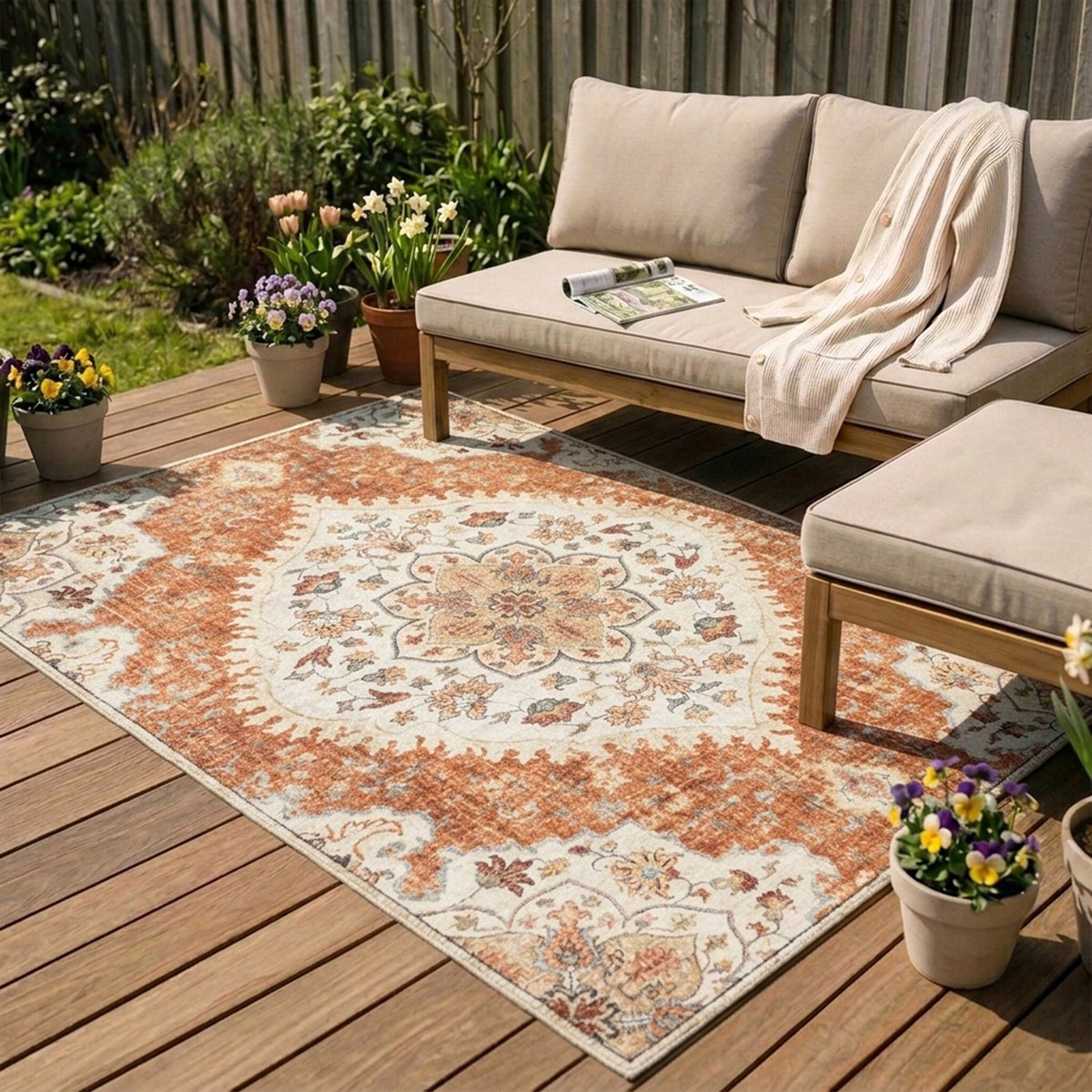 FRAAI Vintage buitenkleed - Santo Mandala Terracotta - 120x170cm