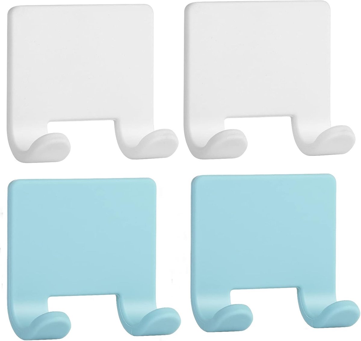 Houder voor Scheerapparaat en Badkameraccessoires met Waterdichte Adhesieve Haakjes, Ideaal voor Handdoeken en Haarborstels (4 Stuks - 2 Wit + 2 Blauw)