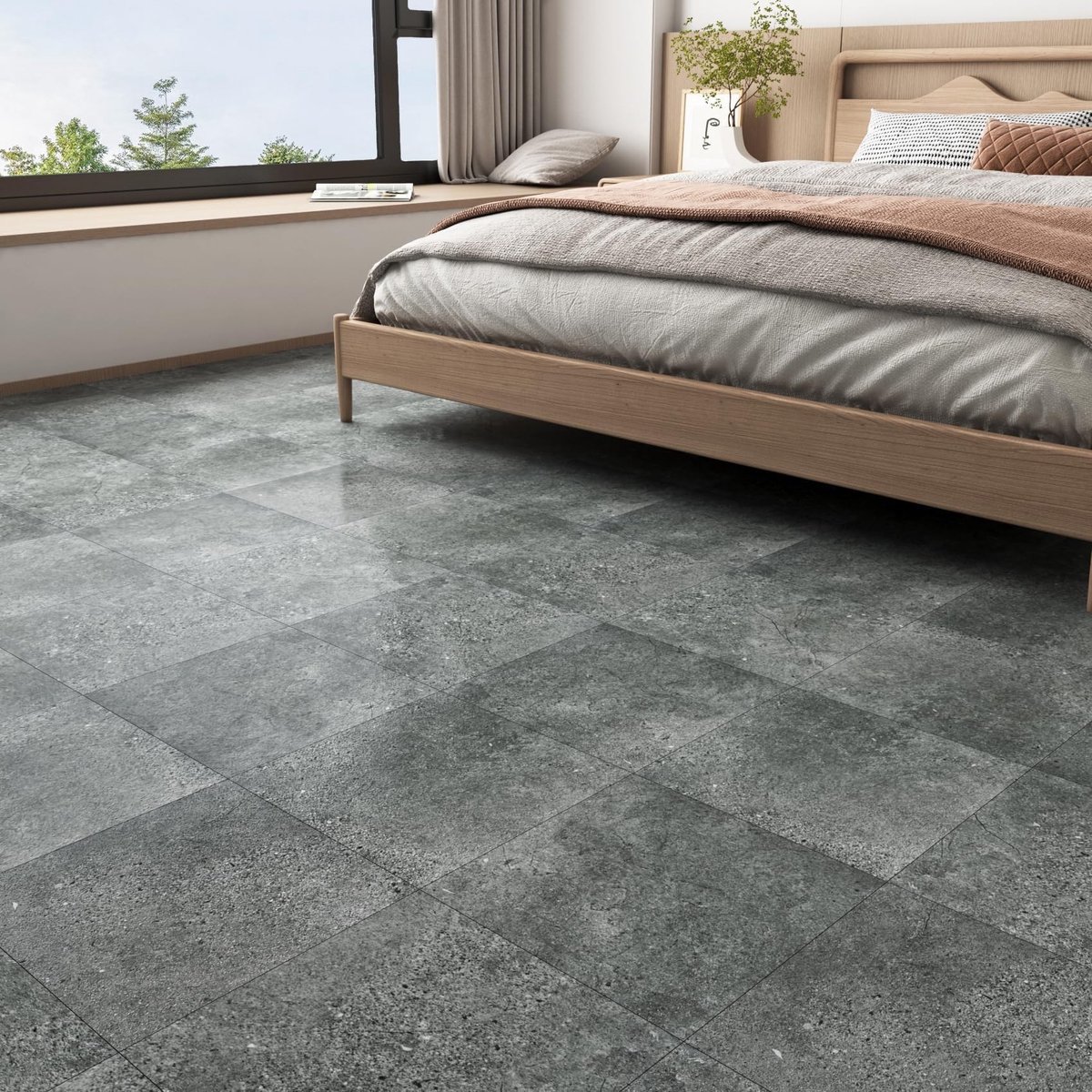 PVC Vloerbedekking - Zelfklevend Tegels Betonnen Look 30 x 30 cm - 15 Stuks