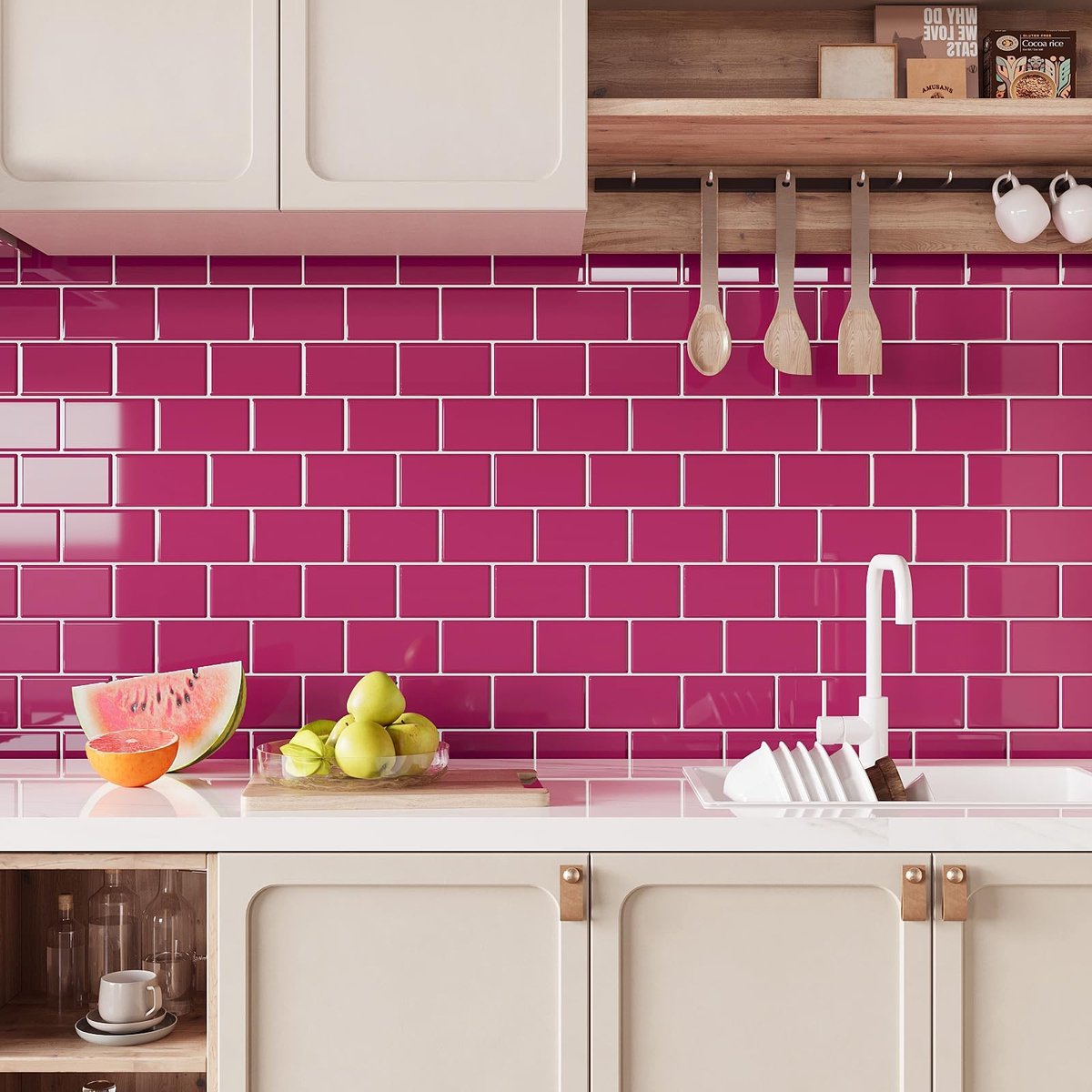 Pack van 6 Tegelstickers - Magenta - 30,5cm x 30,5cm