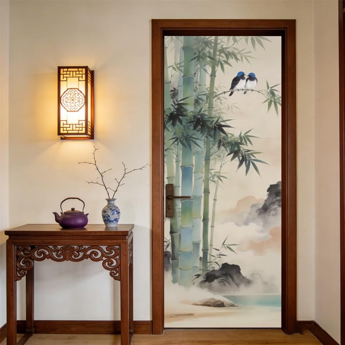 Deursticker Set - Bamboe en Vogels - 80 x 200 cm