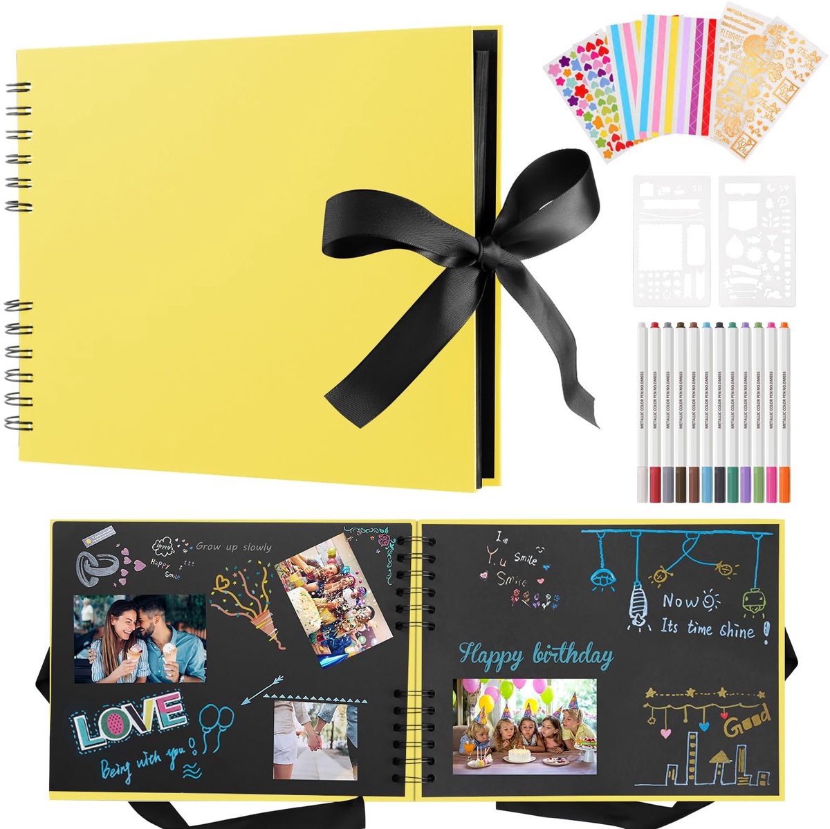Fotoboek en Scrapbook - 80 pagina's met metallic pennen en stickers