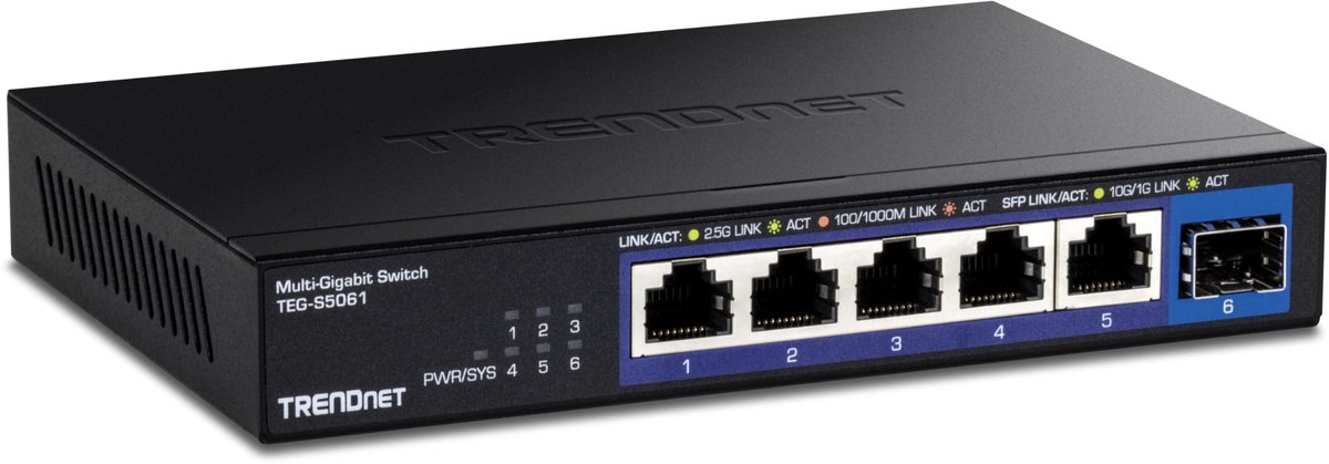 6-Port Unmanaged Switch - 2.5G met 10G SFP+ Poort - Zwart