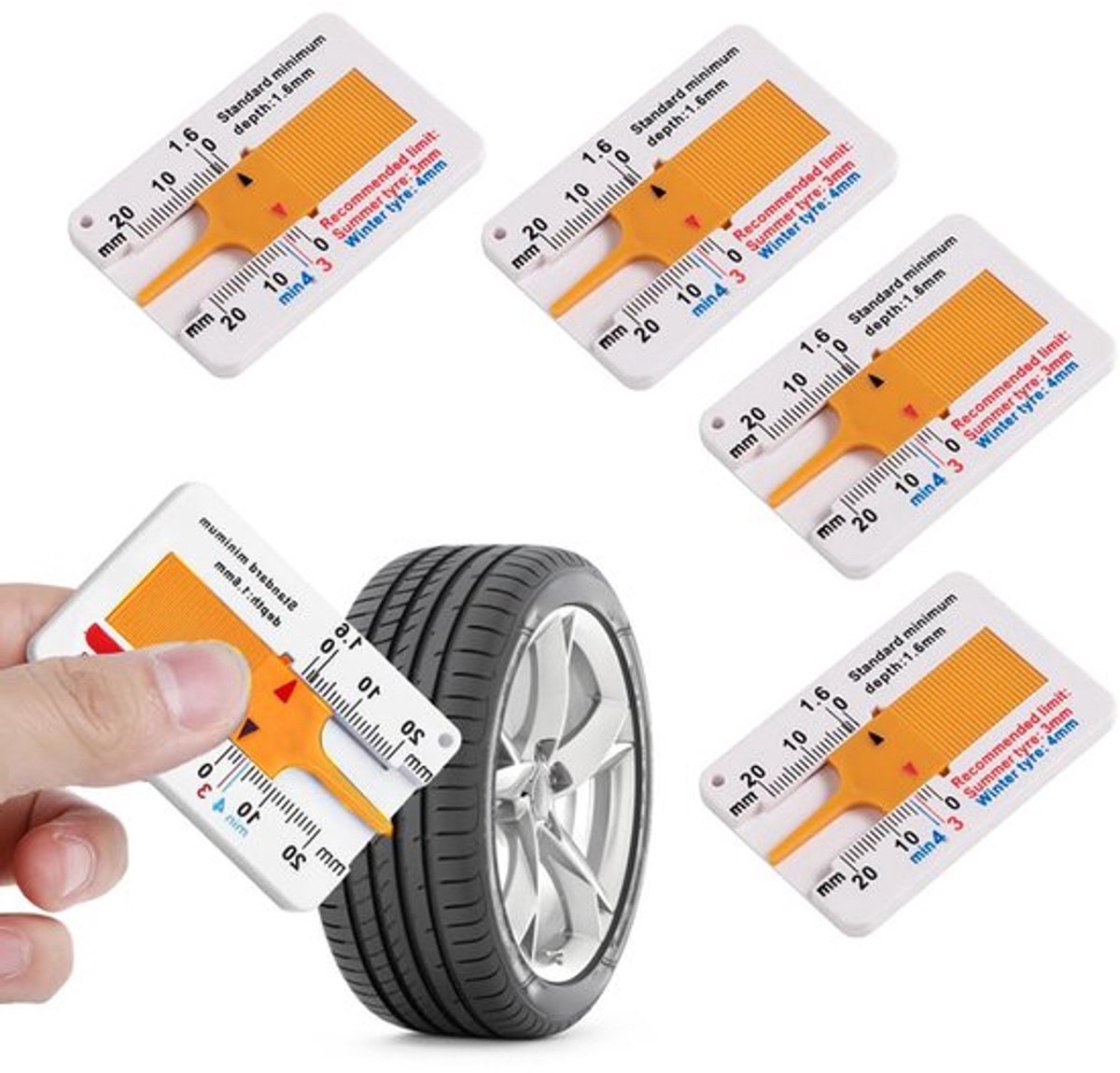 4 stuks bandprofiel diepte meter 0-20mm voor motorfiets auto plastic bandprofiel diepte meter