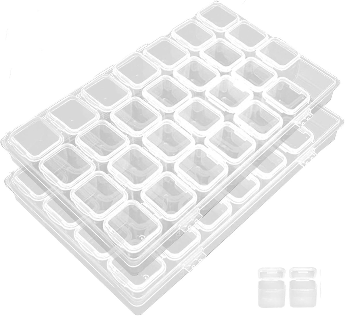 Set van 2 Opbergdozen met 28 Compartimenten voor Kralen, Diamantkunst en Sieraden - Plastic Organizer voor DIY Creatieve Projecten en Ambachten