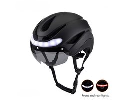 Fietshelm met verlichting, knipperlicht en richtingaanwijzer, USB oplaadbaar en met afstandsbediening. Lichtgewicht fietshelm voor volwassenen met vizier, ideaal voor dames en heren en geschikt als fietsaccessoire voor brede banden.