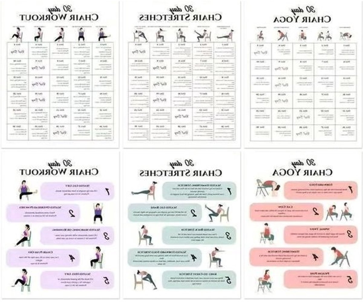 Yoga Stoelen Fitness Kaarten - Stoel Yoga Poster - Thuis Fitness - Begeleide Houdingsondersteuning