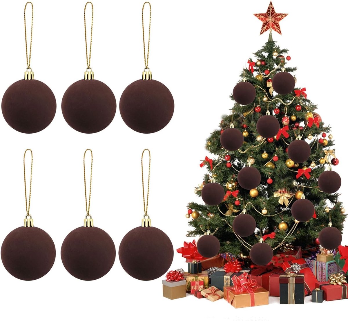 Flock kerstballen in rood voor de kerstboom, 6 cm, decoraties voor feestdagen en kerstversiering