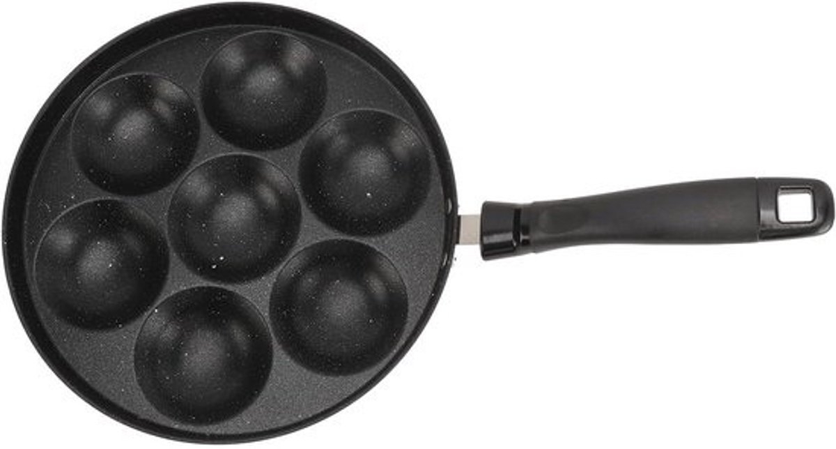 Aebleskiver Pan - Pannenkoeken Pan - Ontbijt Maken - Gietijzeren Constructie - 7 Gaten - Zwart