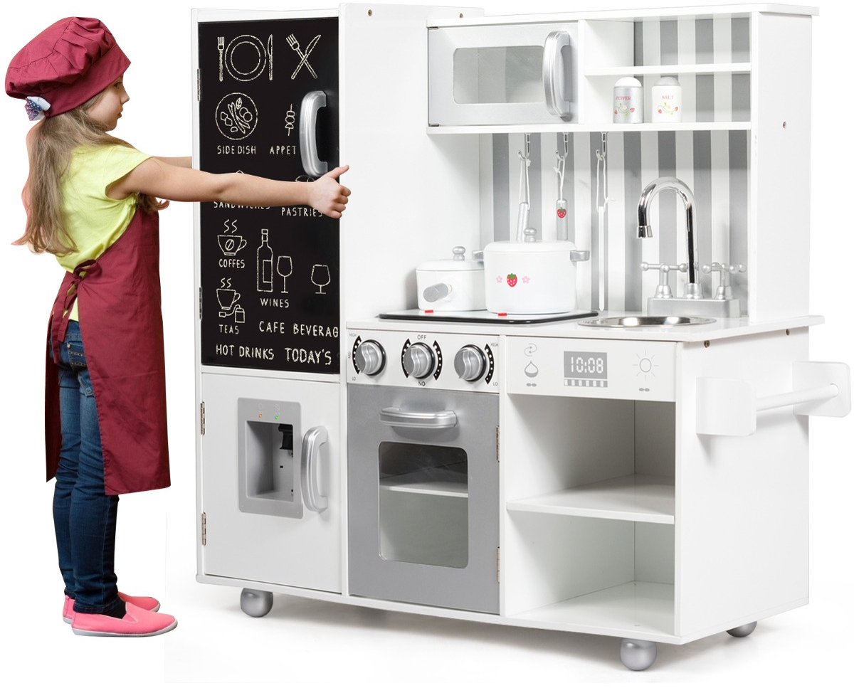 SureDeal® - Rollenspell - Kinderkeuken - Bord - Gesimuleerde Geluiden Houten - Speeltoebehoren Wit - 83x32x80 cm - Wit