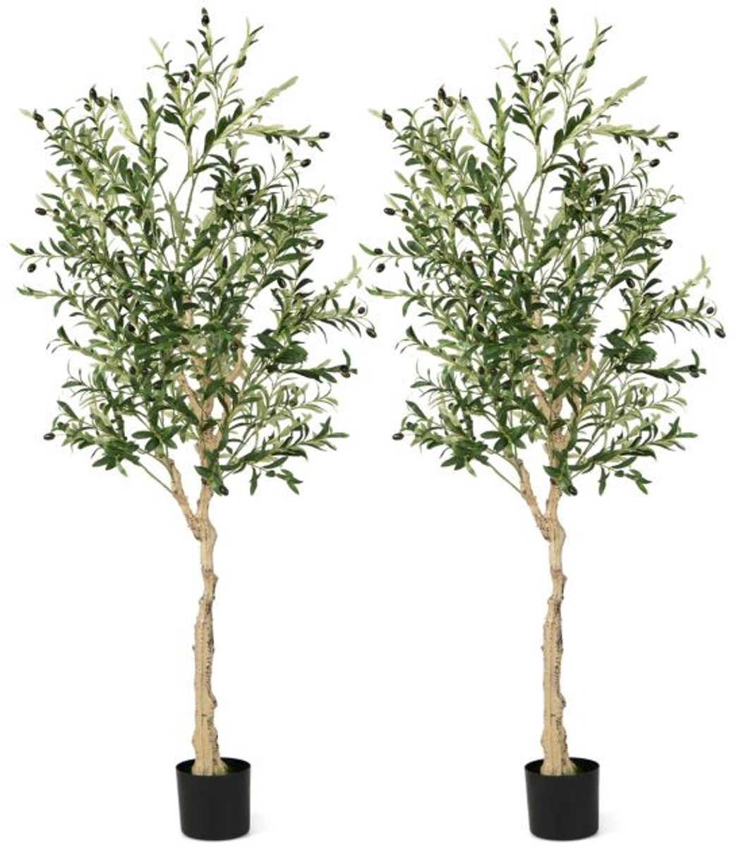 SureDeal® - Kunstplant - Tweedelige Kunstmatige Olijfboomset - 17x14,5 cm - Groen