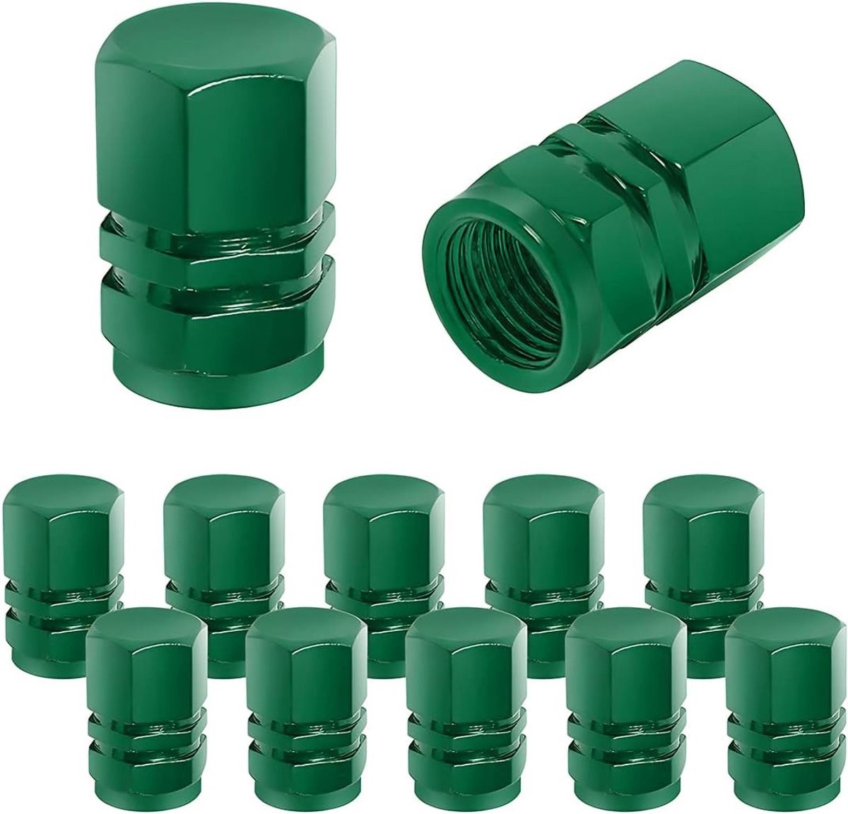12 Stuks Auto Banden Ventieldopjes - Waterdichte en Duurzame Aluminium Bescherming voor Auto's, Vrachtwagens en Motoren (Groen)