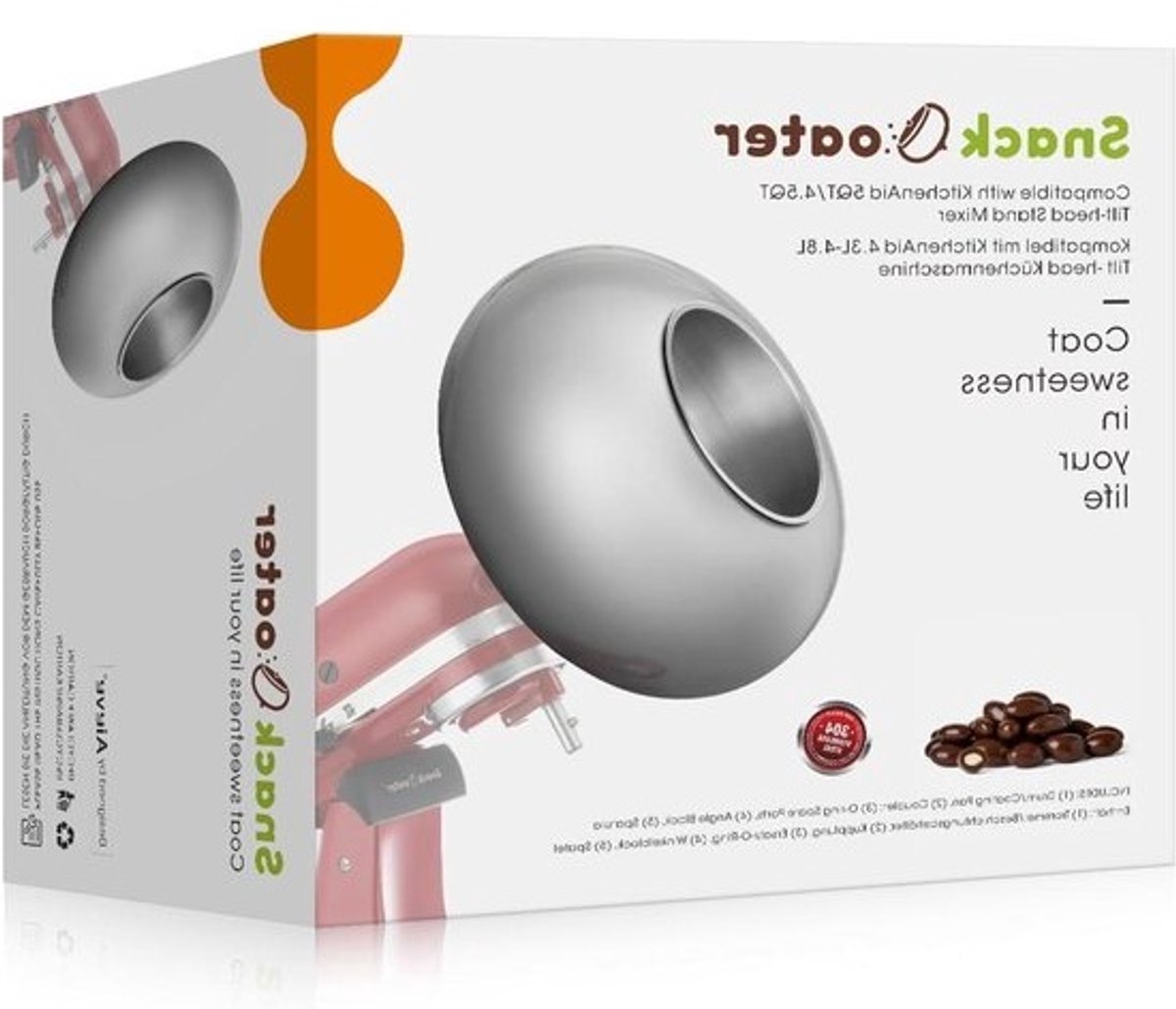 Snack Coater - Chocolade Coater - Snoep Maken - Compatibel met KitchenAid - 3 kg Capaciteit - Zilver