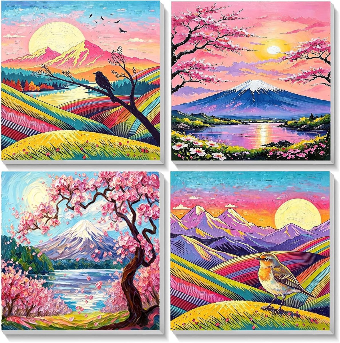 Set van 4 Schilderen op Nummer Cherry Blossoms voor Volwassenen en Kinderen met Lijsten - Creatieve DIY Kunstprojecten en Schilderactiviteiten voor Beginners