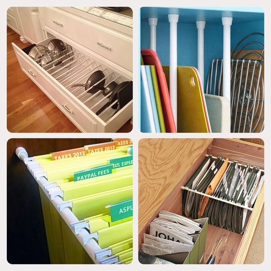 Set van 2 Uittrekbare Spijlen, 30-50 cm Verstelbare Spijlen voor Keuken en Kast, RVS, Geen Boren Nodig, Ideaal voor Opbergruimte — afbeelding 4