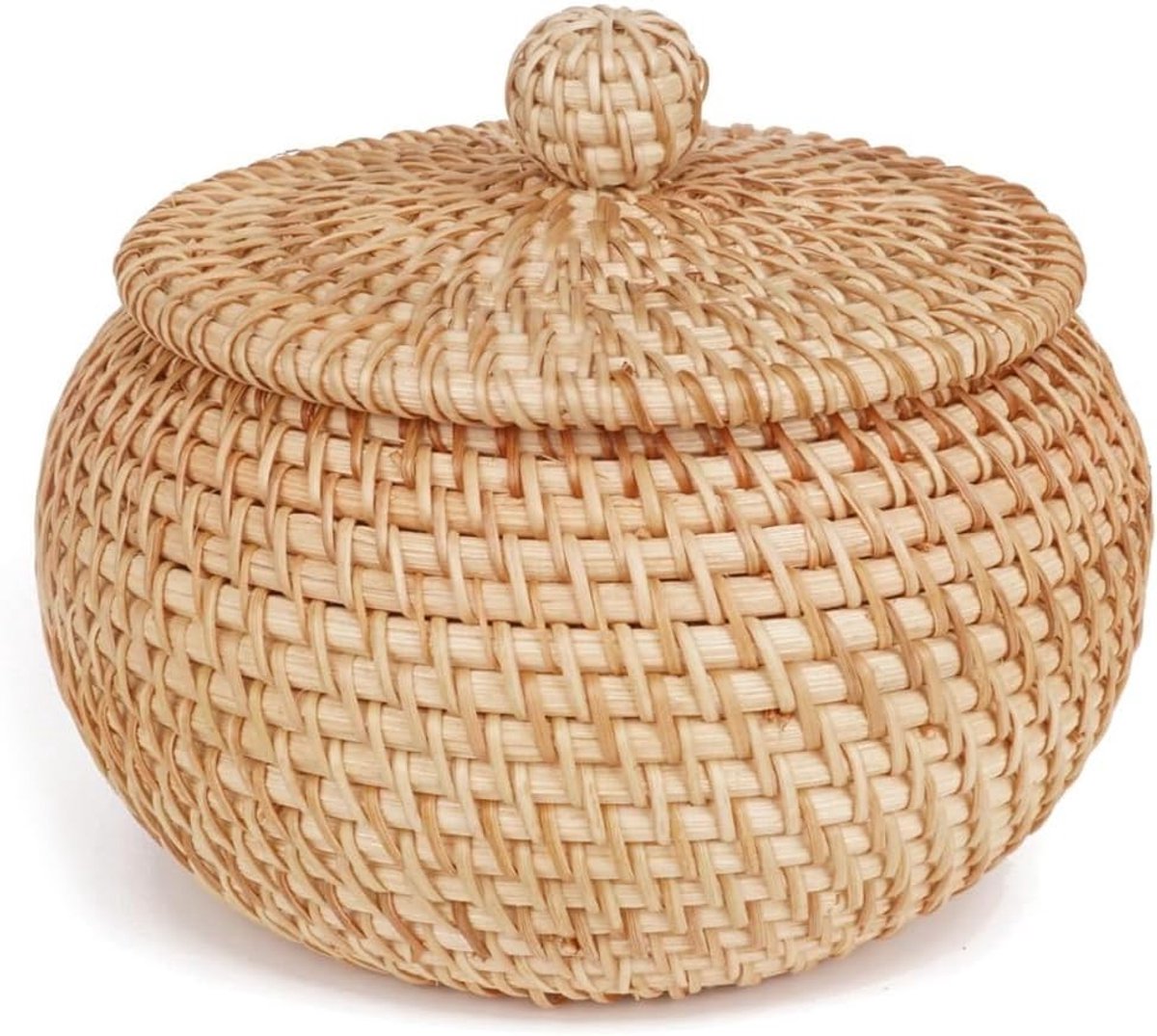 Ronde Rieten Mand met Deksel voor Fruit en Snacks, Decoratieve Opbergmand voor Tafel en Keuken