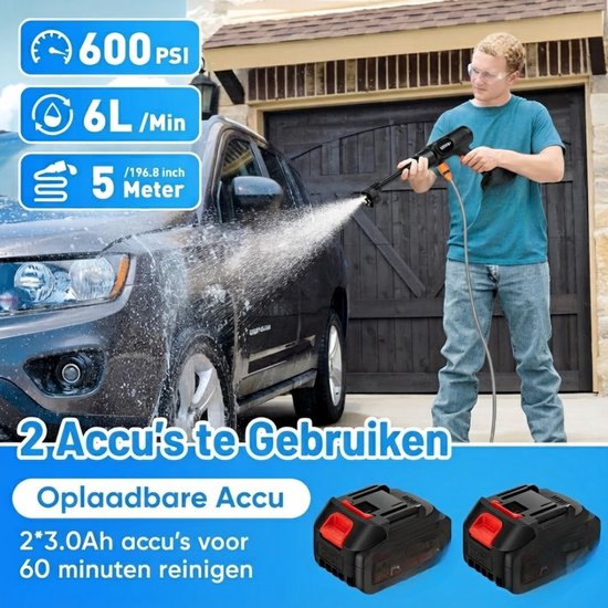 SP® Hogedruk Reiniger Auto - Hogedrukreiniger Auto - Draadloze Hogedrukreiniger - Zwart - 46cm x 8cm x 26cm van sp — afbeelding 4