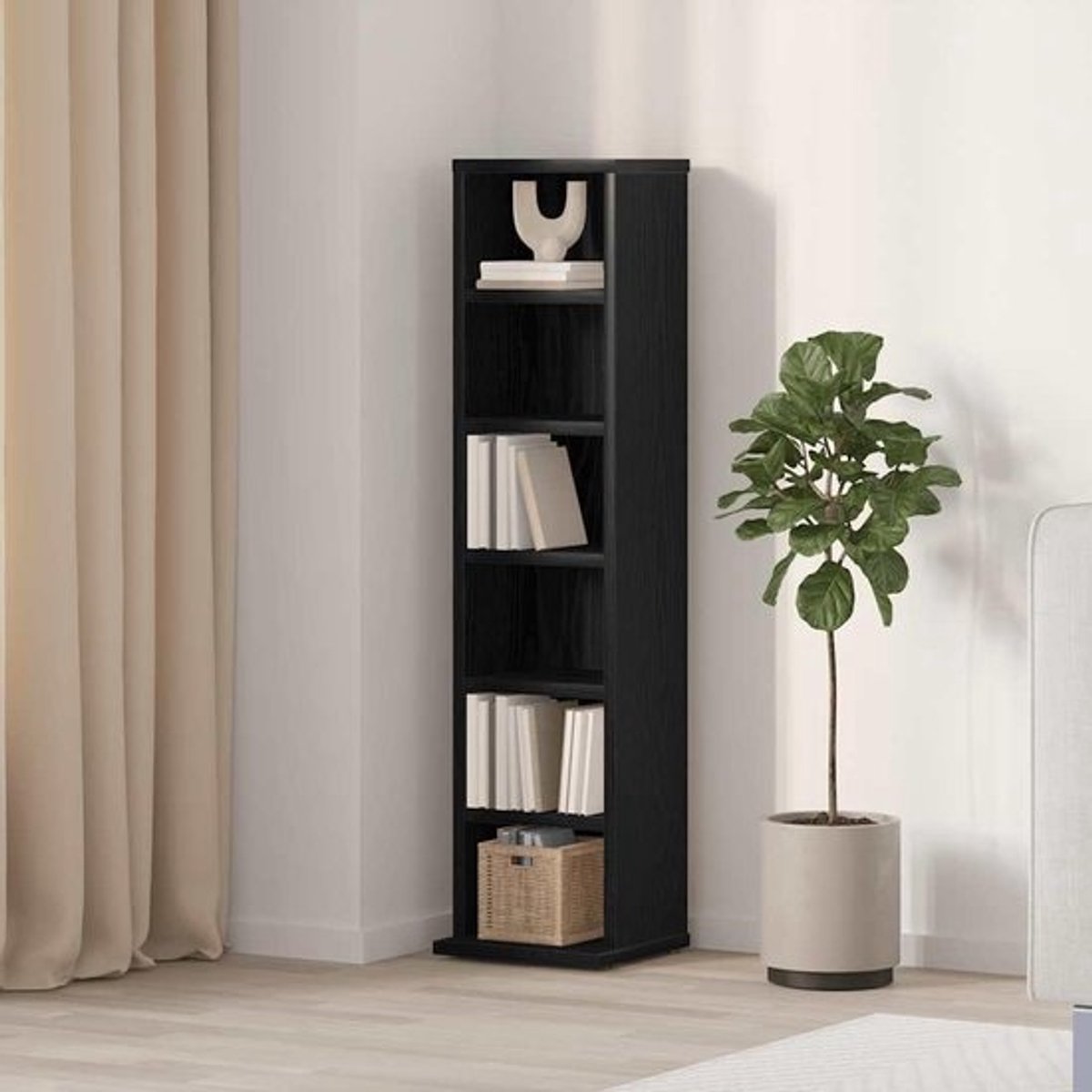 Cd-kast Hout - Opbergkast Muziek - Cd's Organiseren - Zes Open Vakken - 21 x 20 x 88 cm