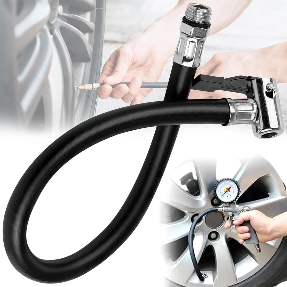 Hoge Kwaliteit 36cm Luchtpomp Slang voor Auto, Motor en Fiets - Universele Adapter voor Ventielverbindingen