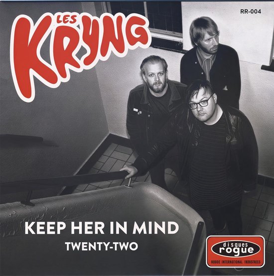 Drie mannen op een trap, met "LES KRŸNG", "KEEP HER IN MIND" en "TWENTY-TWO" op de hoes.