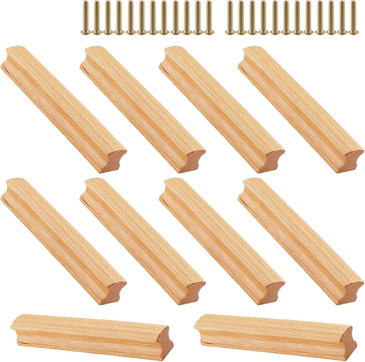 12 Stuks Houten Meubelhandgrepen met 24 Schroeven, 64 mm Gatafstand voor Lades en Kasten, Geschikt voor Keukens en Kantoormeubilair