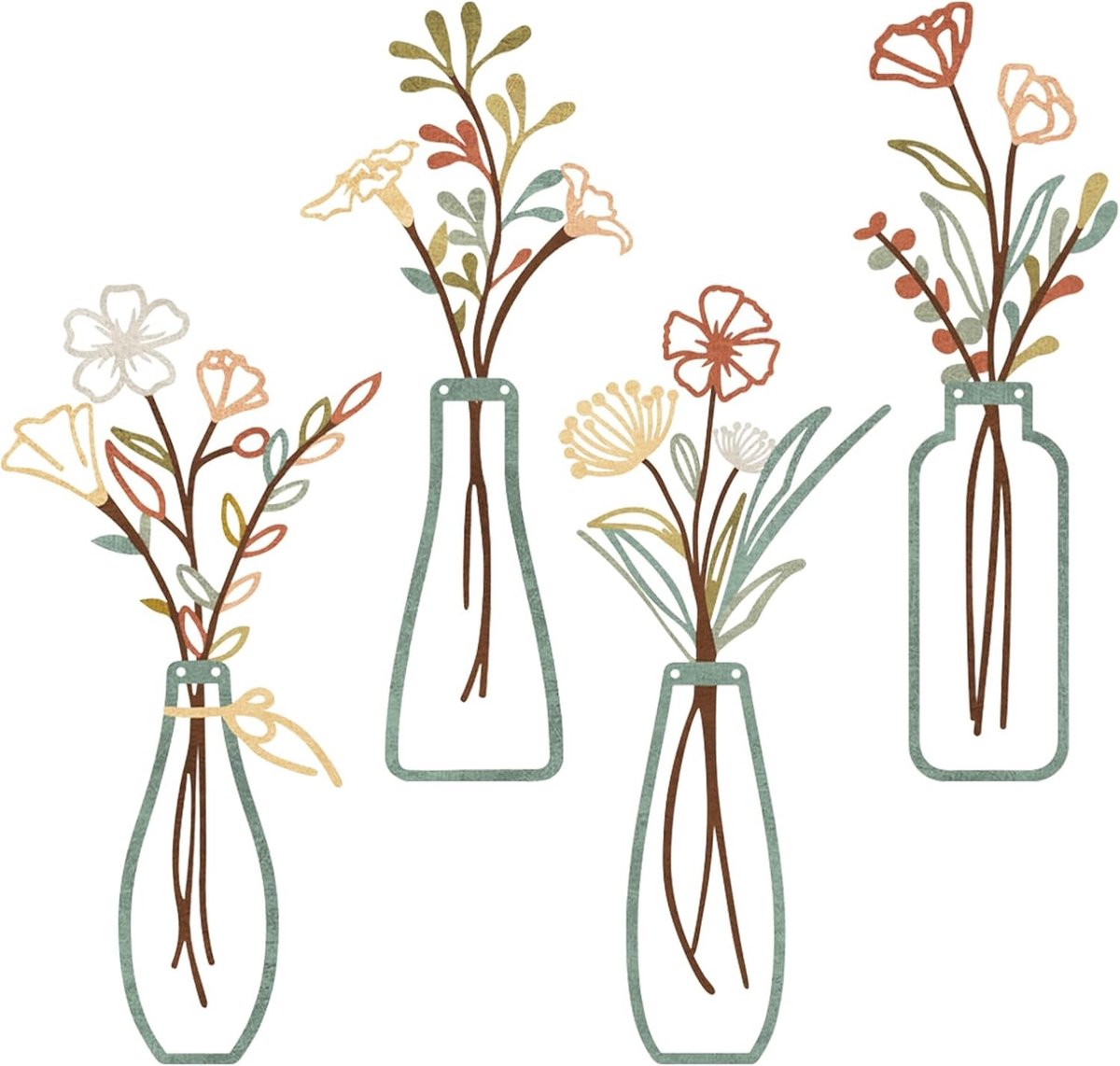 Set van 4 Metalen Bloemen Wanddecoratie - Rustieke Boerderijstijl voor Woonkamer, Badkamer en Slaapkamer, Perfect als Huwelijkscadeau of Verjaardagscadeau