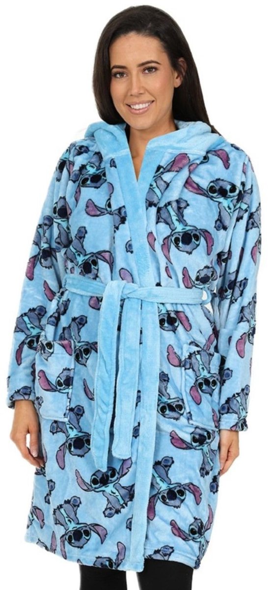 Dames badjas met capuchon - Zacht fleece - Blauw 34-36