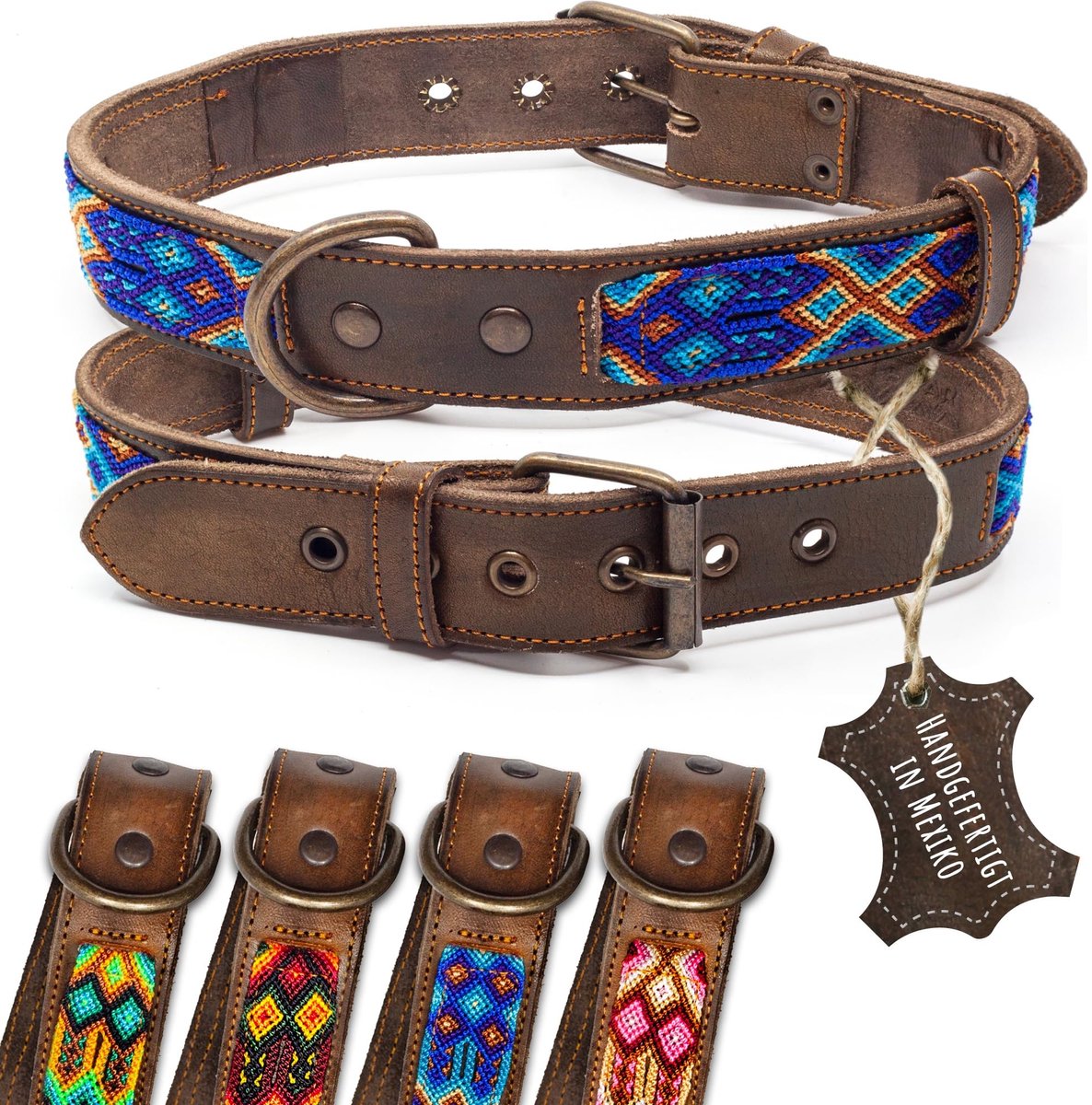 Hondenhalsband van Leer - Handgemaakt met Tribal Borduursel