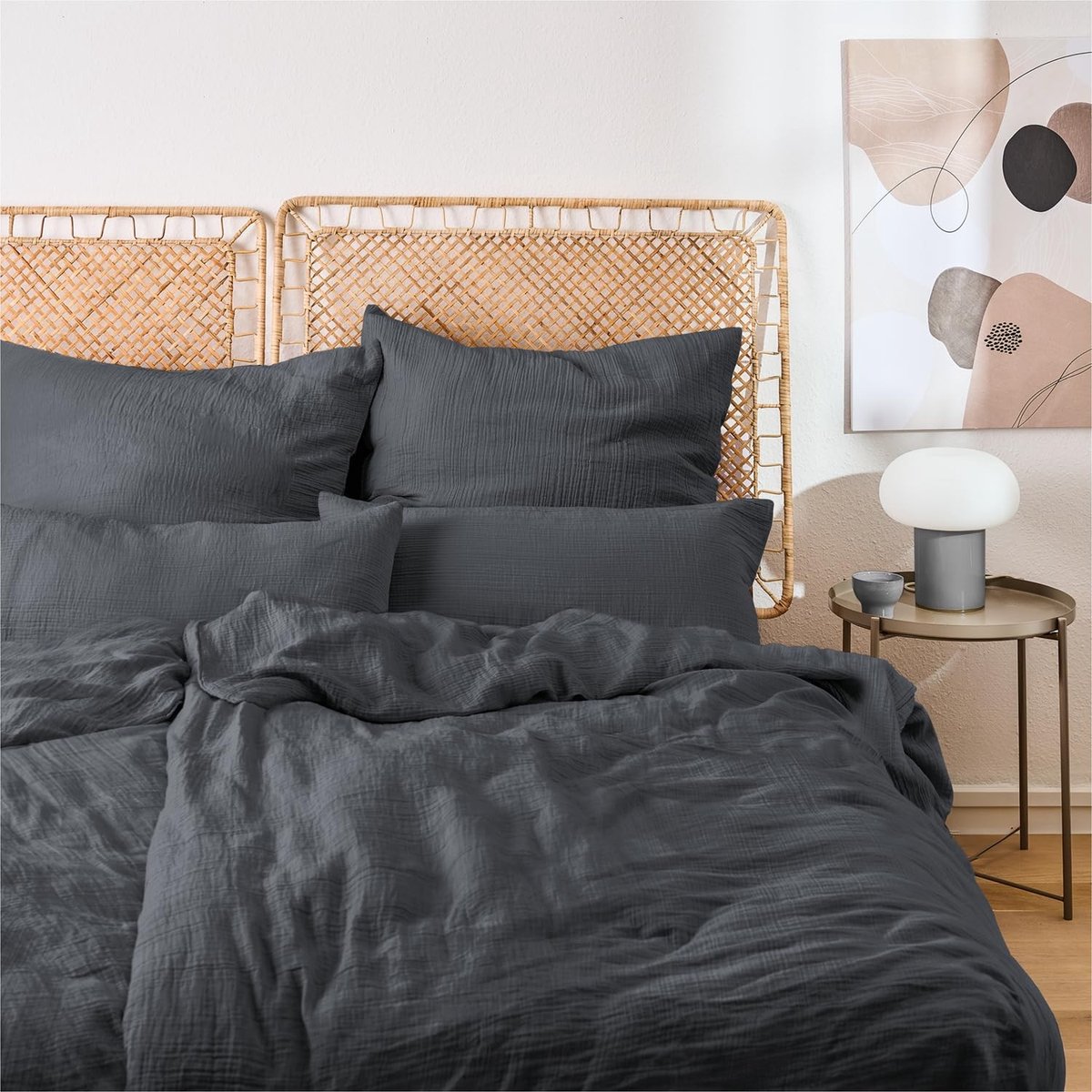 Musselin Beddengoedset 200x200 cm + 2x 40x80 cm - Antraciet