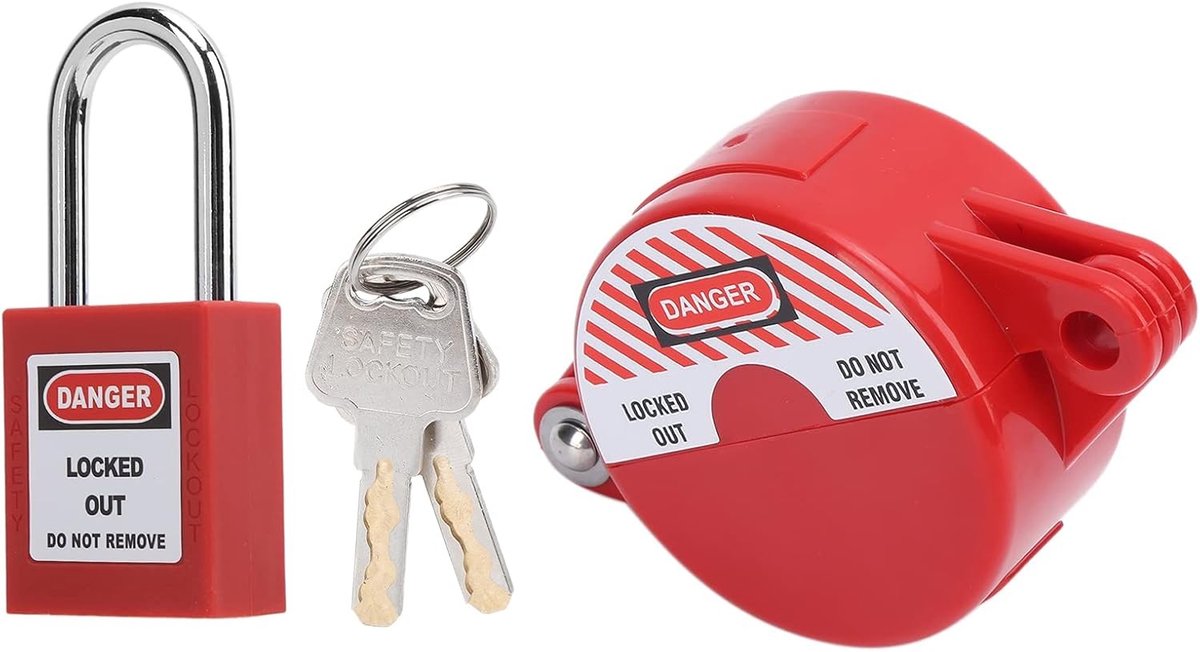 Veiligheidsslot Set voor Ventielvergrendeling - Inclusief Ventielslot, Hangslot en Sleutels voor Handwielen van 25-64 mm, Ideaal voor Beveiliging en Preventie van Ongevallen