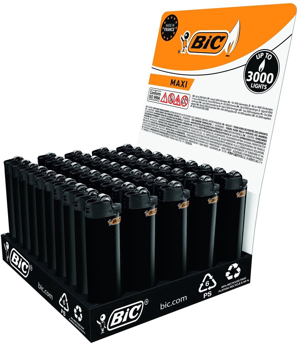 BIC Maxi J26 aanstekers 'All Black' - Display 50 stuks