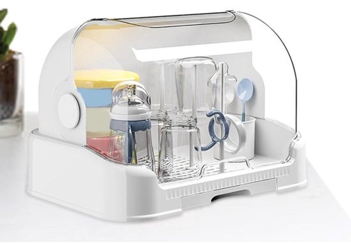 Flesdroger Organizer - Flessenhouder Droogrek - Flessen Hygiënisch Houden - Afneembare Druppelbak - 26.9 x 28.4 x 26.9 cm - Wit