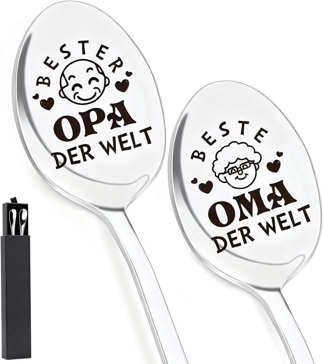 Gegraveerde lepelset voor grootouders, 2-delige koffielepels met "Beste Oma en Opa ter Wereld", perfect als verjaardag- of kerstcadeau voor grootouders