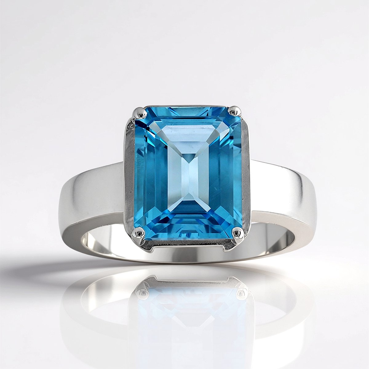 Cavill - Zilveren ring met 3,638 ct Zwitsers-blauwe topaas - 925 Sterling Zilver - Modern breed design - Achthoekige trapgeslepen topaas ring dames