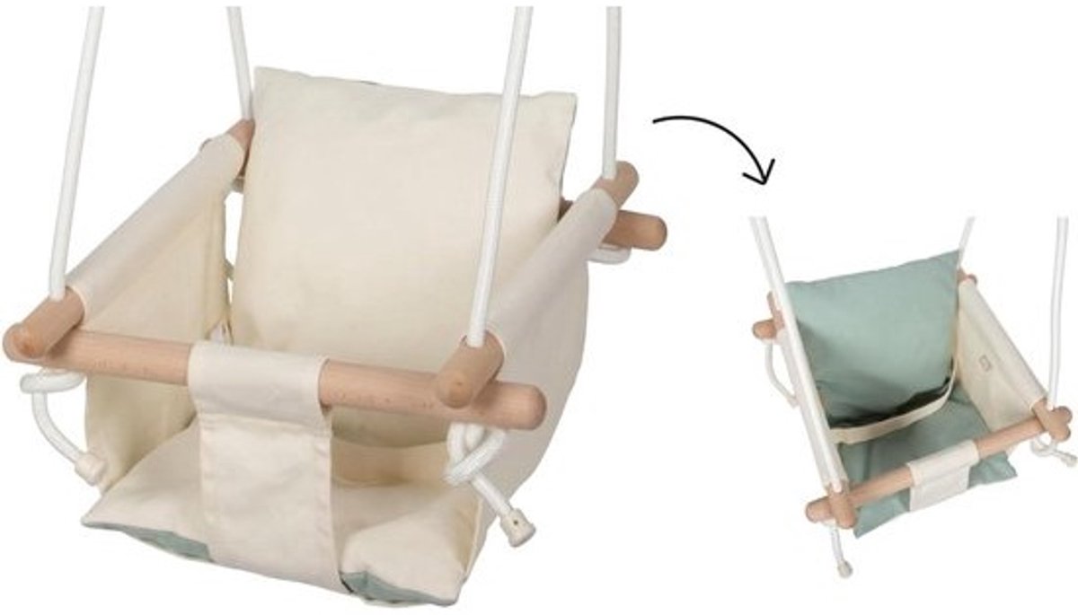 Babyschommel Hout - Schommelstoel Baby - Ontspannen Spelen - Verwijderbaar Kussen - 33x33x58 cm - Beige
