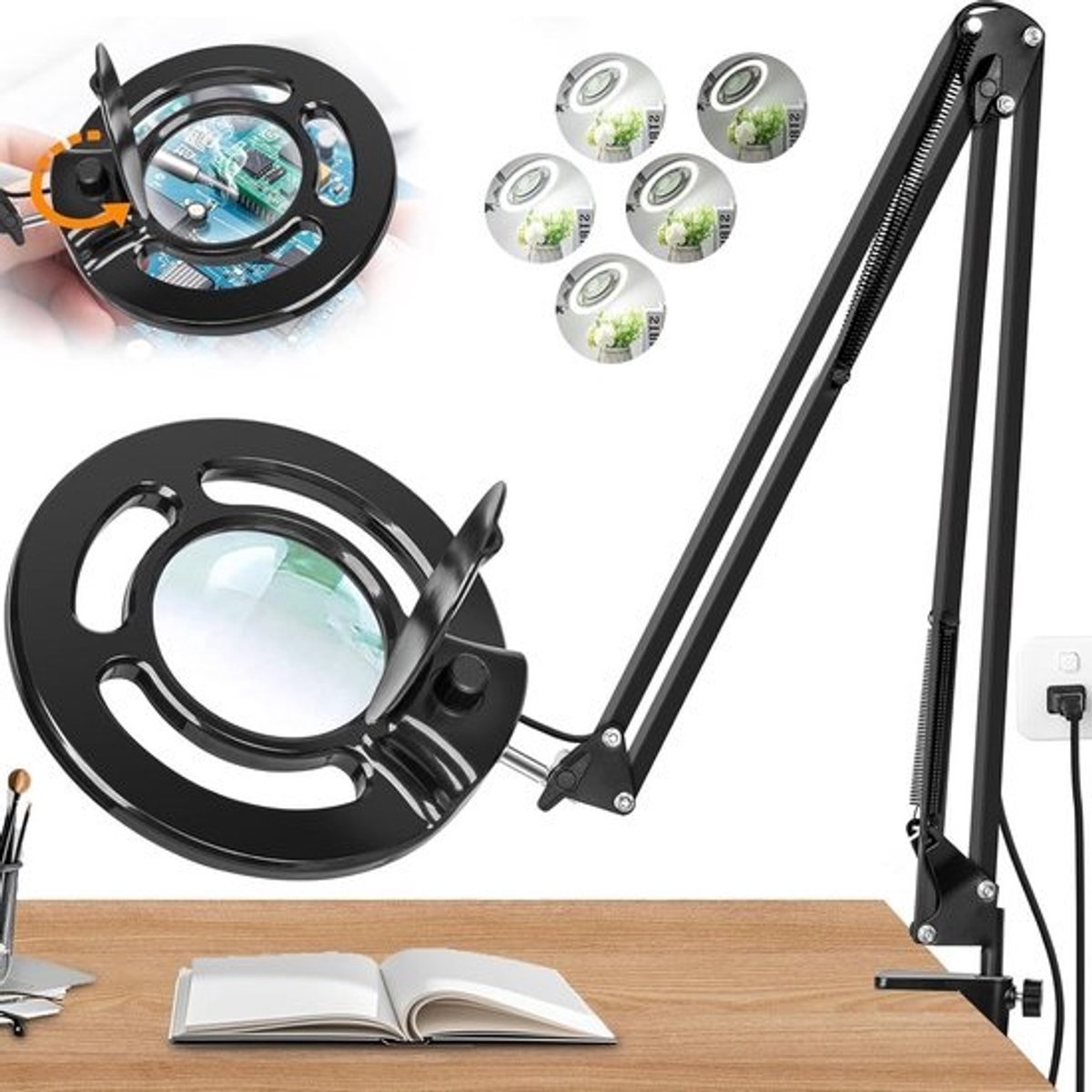 Vergrootglas met Licht - Vergrootlamp Handsfree - Fijn Werk - 10x Optisch Glas - 4 Inch Lens - Zwart