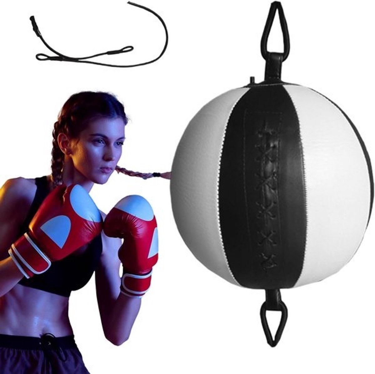 Boks Trainingsbal - Reflex Bal - Coördinatie Verbeteren - Duurzaam PU Materiaal - 20 cm Diameter - Zwart Wit