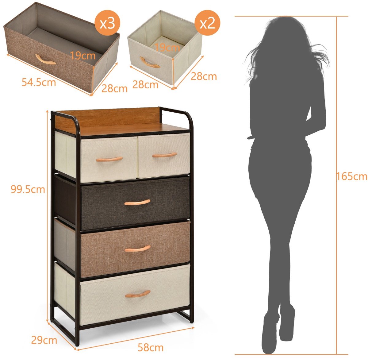 SureDeal® - Boekenkast - Ladenkast Opberg Toren - Stevig Stalen - Houten - 59x29x100 cm - Meerkleurig