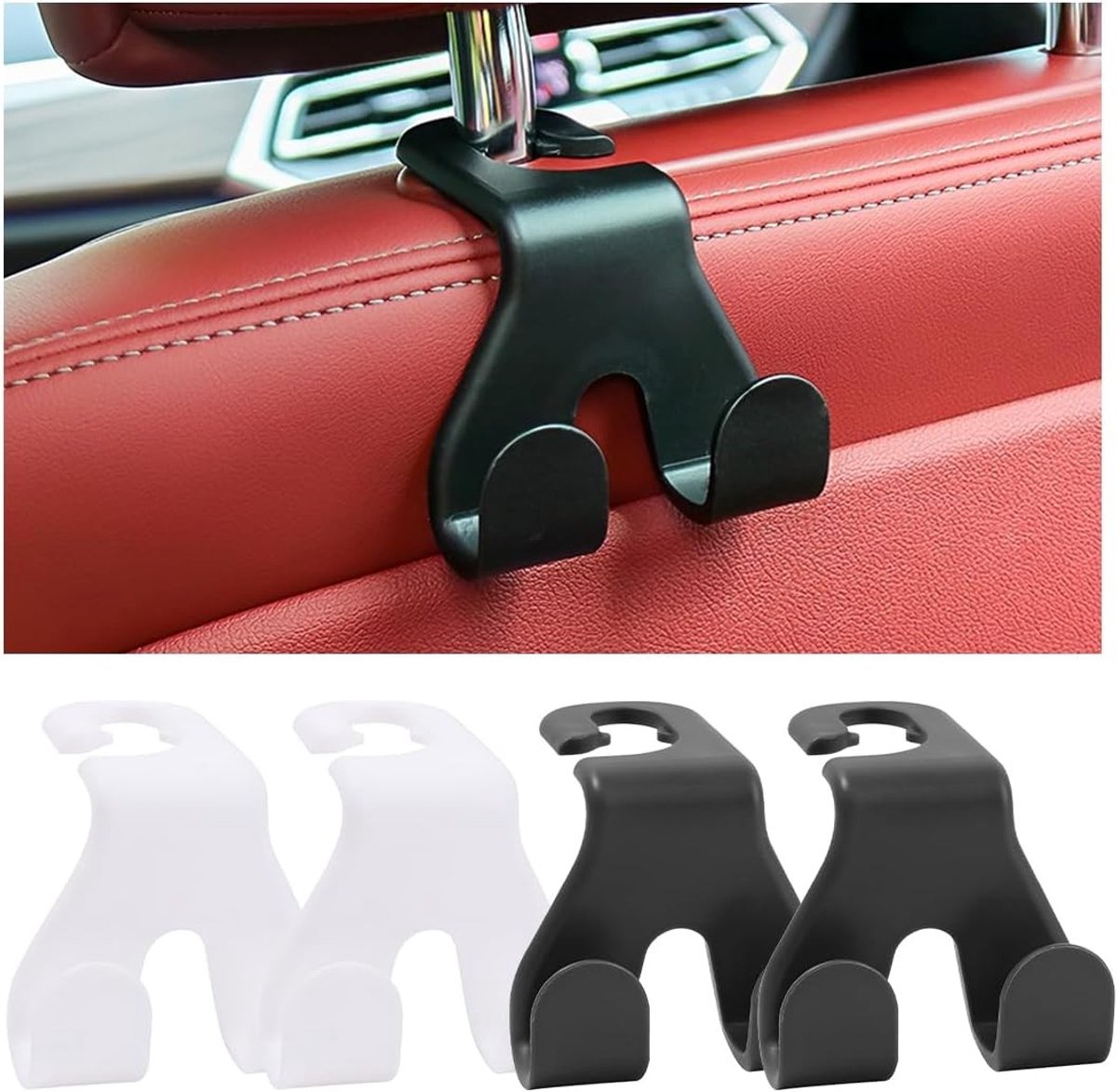 4 Stuks Auto Haakjes voor Hoofdsteun, Universele Kledinghangers en Handtas Houder voor Auto's en SUV's