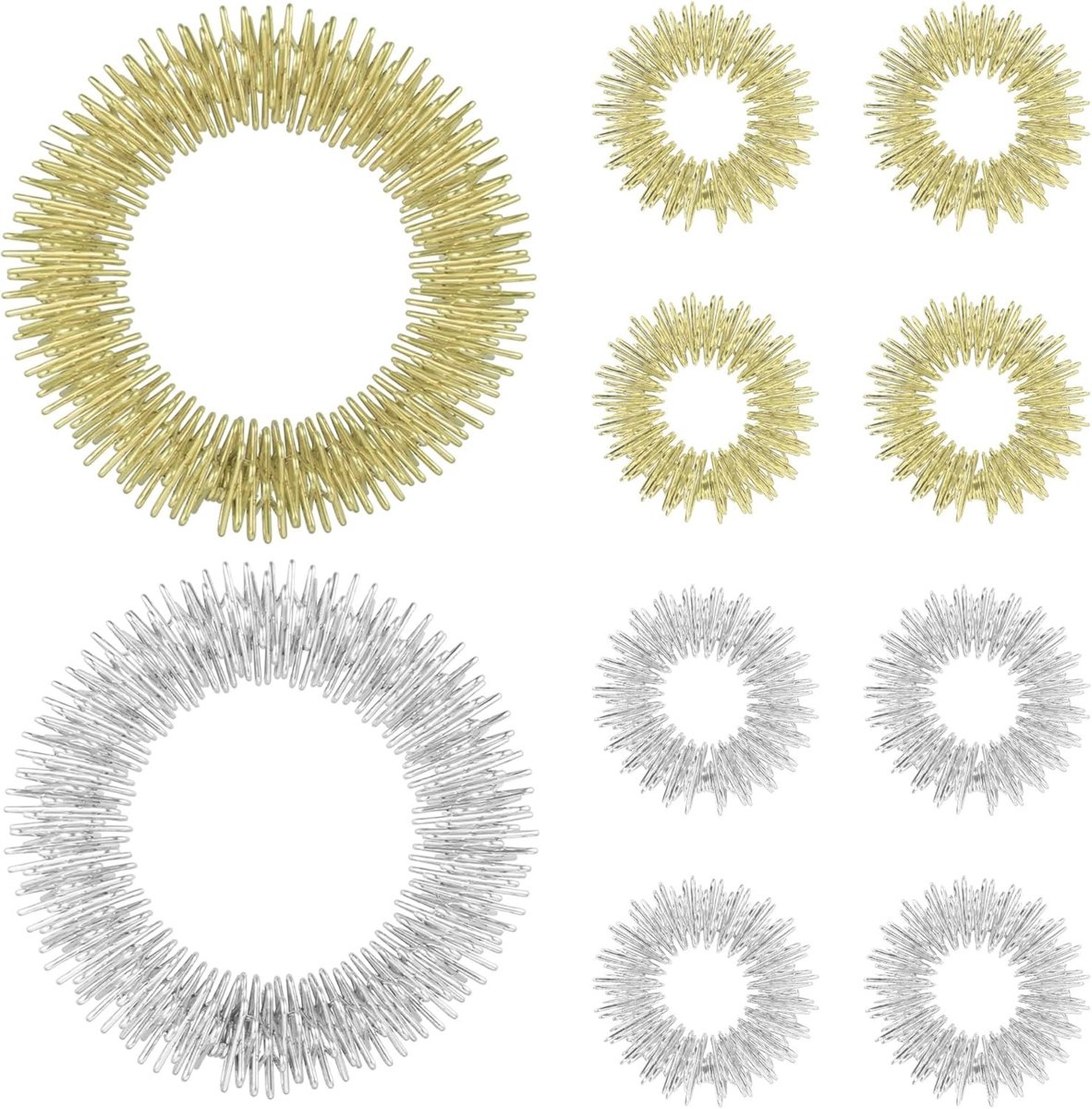 Set van 10 Acupressuur Ringen voor Stressverlichting, Vinger- en Polsmassages, Ontspanning en Welzijn voor Volwassenen