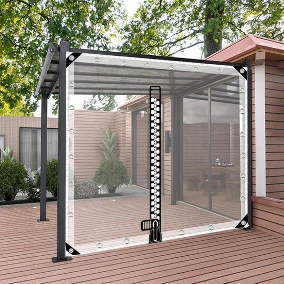 Transparant Dekzeil - Regenscherm Zeildoek - Buiten Beschermen - Met Rits - 1x5.5m - Transparant