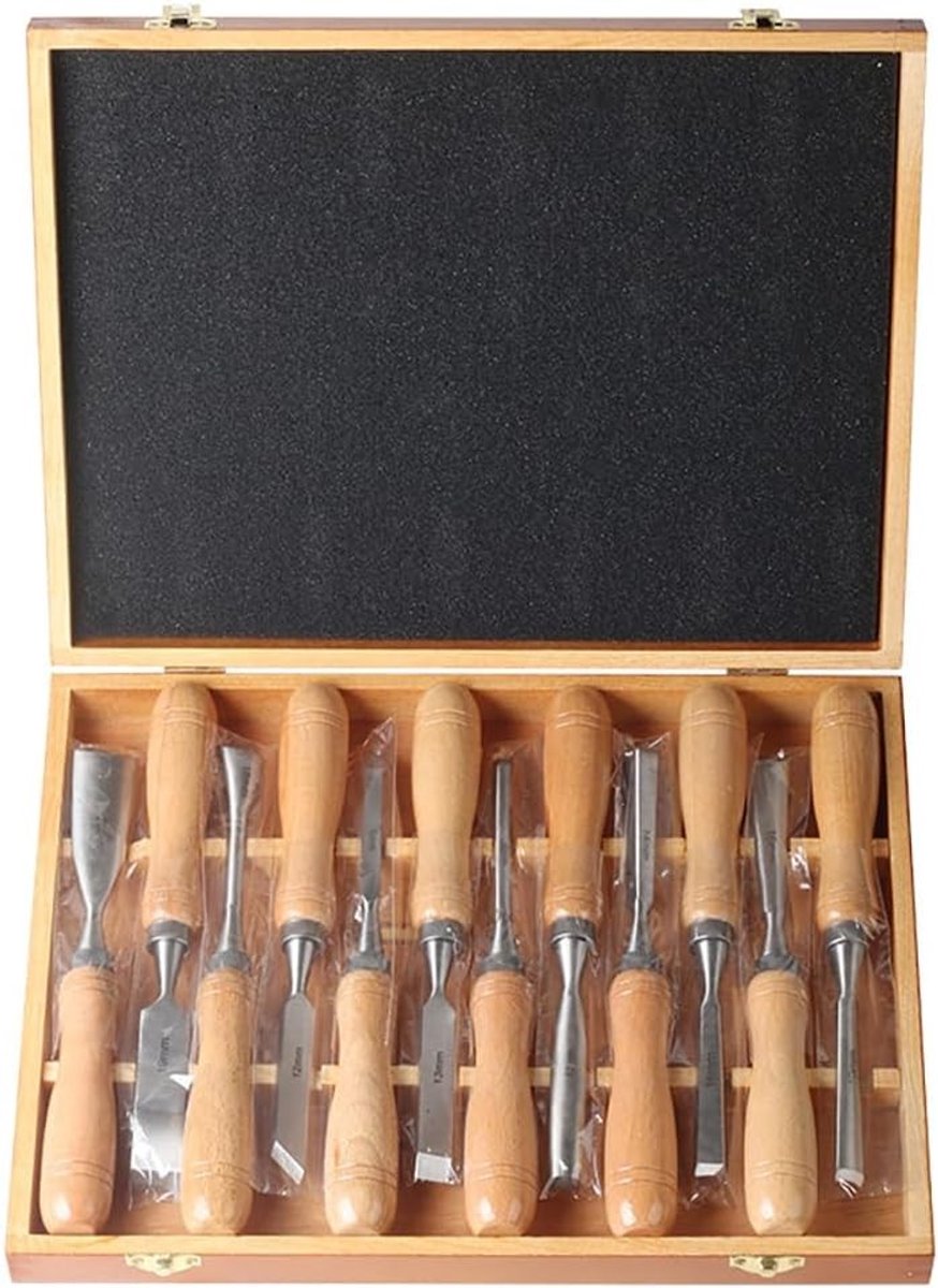 Professionele 12-delige Snijgereedschapset voor Houtbewerking en Draaien met Beitels en Accessoires