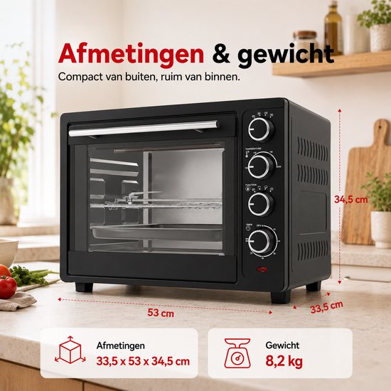 TurboTronic EV35 Vrijstaande oven 35L - Mini oven - Elektrische Oven - Zwart