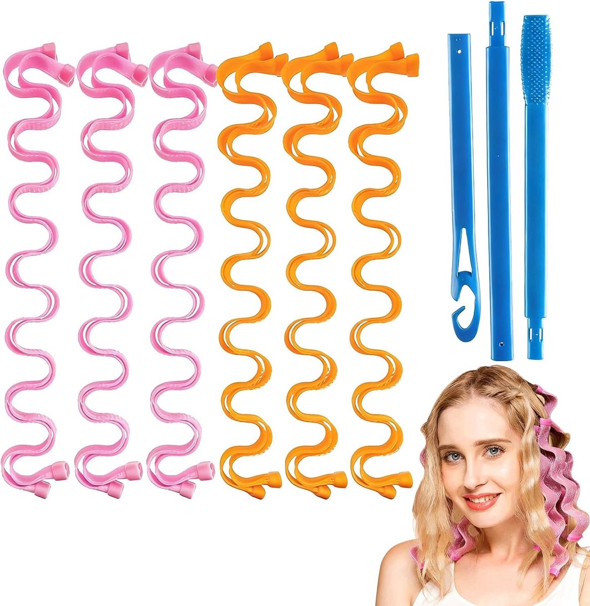 Spiraal Haar Krullers Zonder Hitte 55cm - Gezonde Golven en Krullen met Clips en Styling Sticks voor Lang Haar