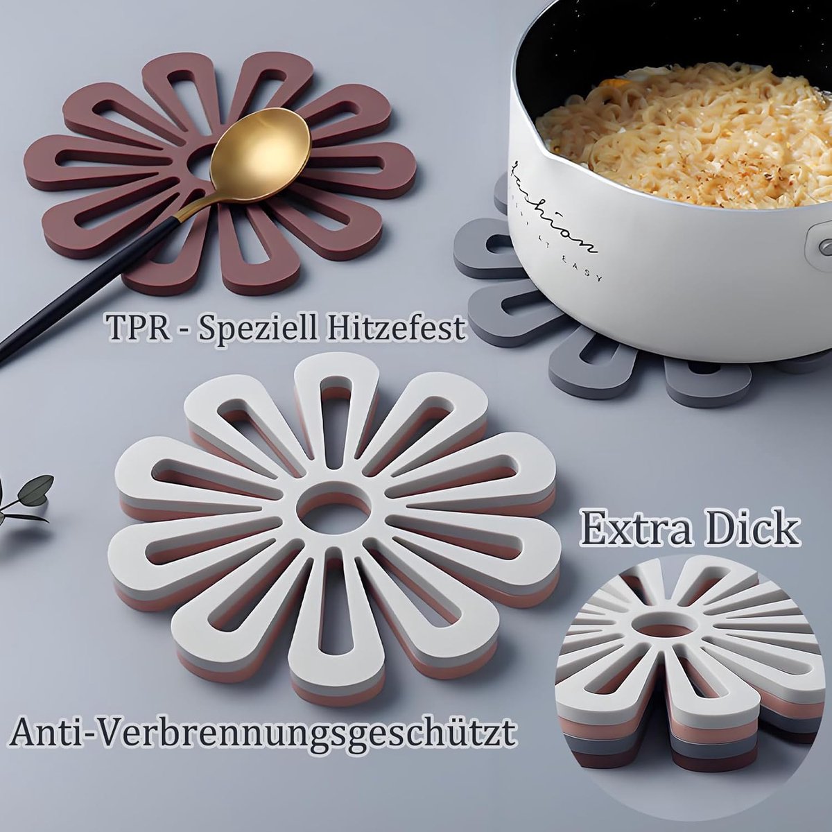 SnelShoppen - Set van 6 Silicone Pothouders en Coasters, Hittebestendig, Multifunctionele Bloem Motief Onderzetters, Antislip en Decoratief, Vaatwasma