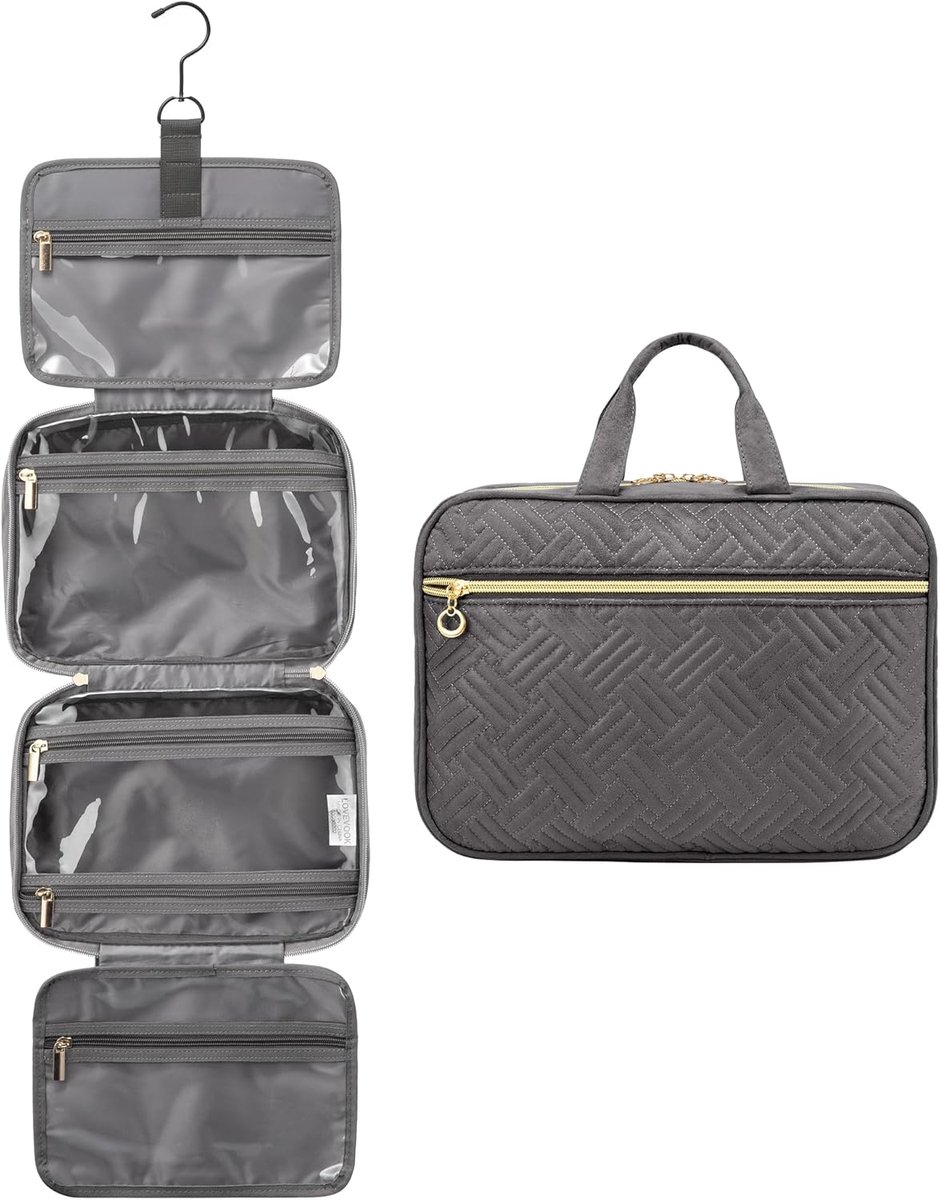 SnelShoppen - Dames Toilettas Waterdicht Opvouwbaar Cosmetische Tas met 360° Draaibare Haken - Perfect voor Reizen, Camping en Thuisgebruik